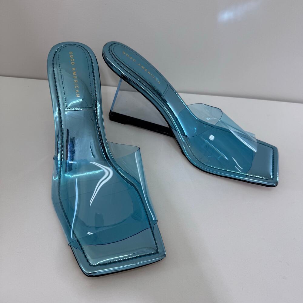 NEW GOOD AMERICAN Cinder-F*Cking-Rella Square Toe Mules Sandal Blue sz 12 Glams
